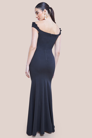 Off The Shoulder Frill Gathered Maxi Dress Goddiva